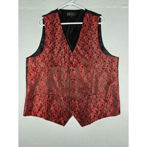 DiBanGu Mens Red Black Paisley Silk Jacquard Formal Suit Vest Waistcoat Large